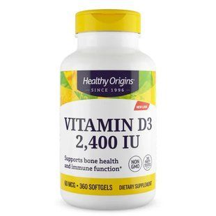 Витамин D3 с маслом МСТ, Vitamin D3, Healthy Origins, 2400 МЕ, 360 гелевых капсул купить в Киеве и Украине