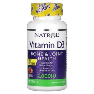 Витамин D3 Natrol (Vitamin D3) 2000 МЕ 90 таблеток со вкусом клубники купить в Киеве и Украине