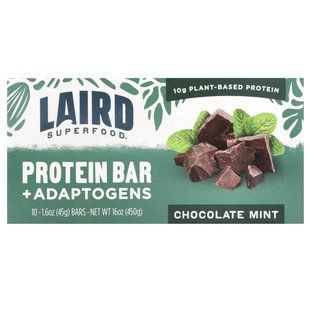 Laird Superfood, Protein Bar + Adaptogens, Chocolate Mint, 10 Bars, 1.6 oz (45 g) Each купить в Киеве и Украине
