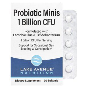 Mini Probiotics, 2 Healthy Bacterial Strains, Lake Avenue Nutrition, 1 Billion CFU, 30 Small Soft Tablets.