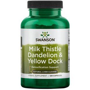 Молочный чертополох Одуванчик и желтый док, Milk Thistle Dandelion & Yellow Dock, Swanson, 120 капсул купить в Киеве и Украине
