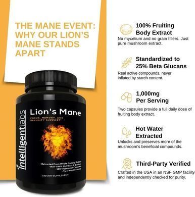 Lion's Mane (Hericium Echinus) for Cognitive Health by Intelligent Labs (120 capsules)