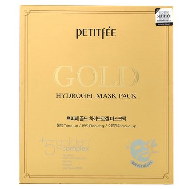 Маска з золотим гідрогелем, Gold Hydrogel Mask Pack, Petitfee, 5 аркушів