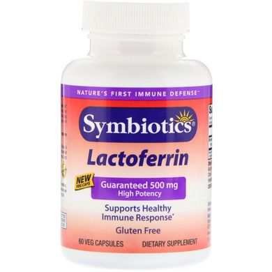 Лактоферин, Lactoferrin, Symbiotics, 500 мг, 60 вегетаріанських капсул