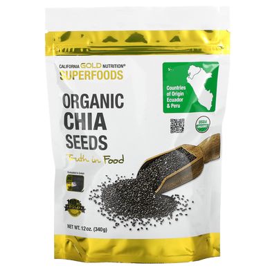 Органічне насіння чіа California Gold Nutrition (Superfoods Organic Chia Seeds) 340 г