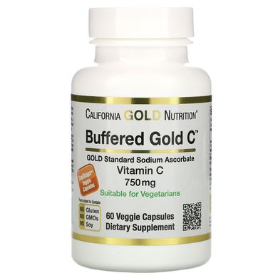 Вітамін C аскорбат натрію буферизований California Gold Nutrition (Buffered Vitamin C) 750 мг 60 рослинних капсул