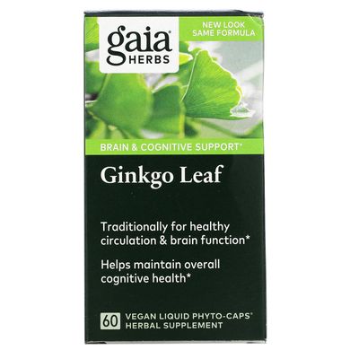 Gaia Herbs, листя гінкго білоба, 60 веганських капсул Liquid Phyto-Caps