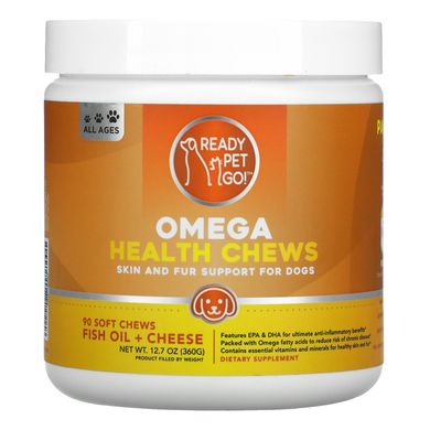 Жувальні таблетки з омегою для підтримки шкіри та вовни для собак Ready Pet Go (Omega Health Chews Skin and Fur Support For Dogs All Ages Fish Oil + Cheese) 90 таблеток