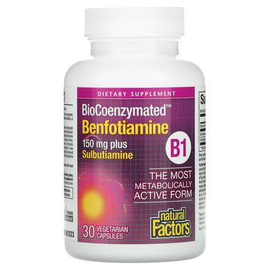 BioCoenzymated, Бенфотіамін, Natural Factors, 150 мг, 30 вегетаріанських капсул