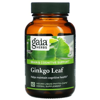 Gaia Herbs, листя гінкго білоба, 60 веганських капсул Liquid Phyto-Caps
