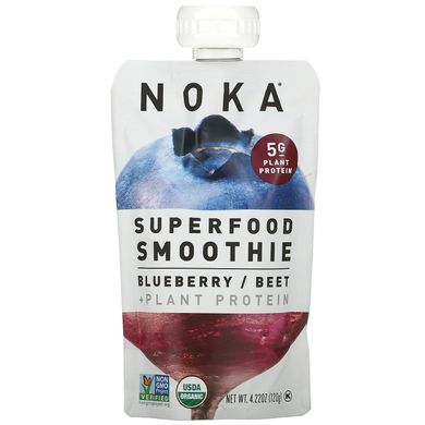 Noka, Смузі із суперпродуктів + ​​рослинний білок, чорниця, буряк, 4,22 унції (120 г)
