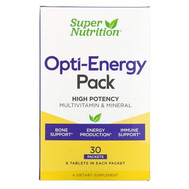 Набір Opti-Energy, мультивітамінно-мінеральна добавка, Super Nutrition, 30 пакетиків по 6 таблеток