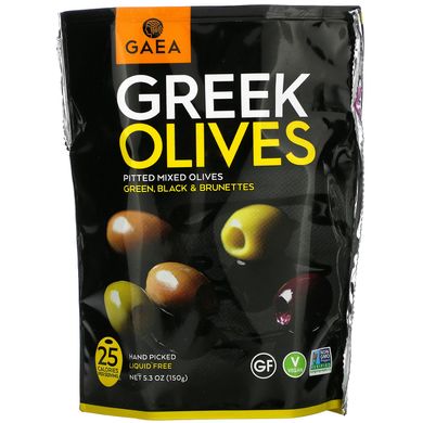 Грецькі оливки, оливки без кісточок, мариновані в базиліці і лимоні, Gaea, 5,3 унції (150 г)