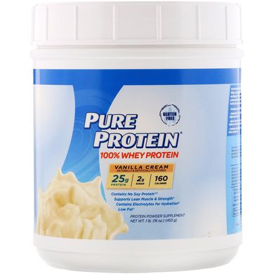 100% сывороточный протеин, ванильный крем, 100% Whey Protein, Vanilla Cream, Pure Protein, 453 г купить в Киеве и Украине