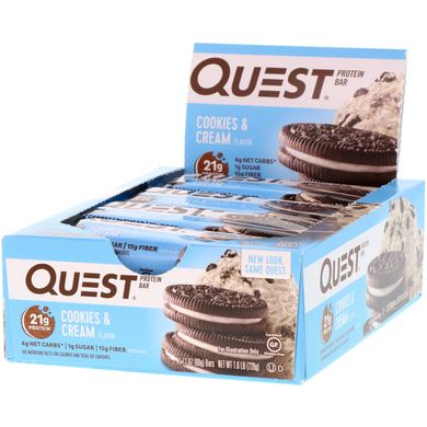 Протеїнові батончики, печиво та вершки, Quest Nutrition, 12 батончиків, 2,12 унції (60 г) кожен