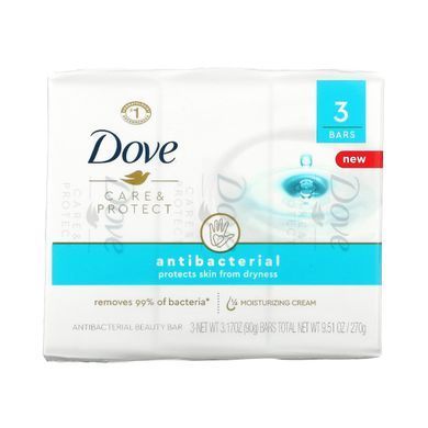Dove, Care&Protect, антибактеріальне косметичне мило, 3 шт. по 90 г (3,17 унції)