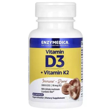 Витамин D3 + Витамин K2, Vitamin D3 + Vitamin K2, Enzymedica, 60 капсул купить в Киеве и Украине