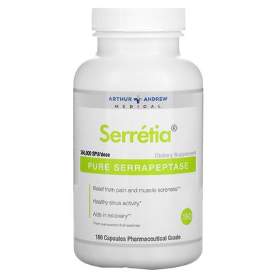 Серретія, чиста серрапептаза, Arthur Andrew Medical, 500 мг, 180 капсул
