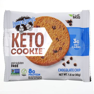 Печиво для кетодієти, зі шматочками шоколаду, Keto Cookies, Lenny,Larry's, 12 шт по 45 г (1,6 унції)