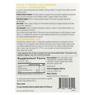 Swisse, Ultiboost&trade;, High Strength Vitamin C, Strawberry, 1,000 mg, 3 Tubes, 20 Effervescent Tablets Each