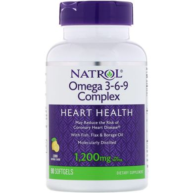 Комплекс Омега 3-6-9 Natrol (Omega 3-6-9, complex) 1200 мг 90 капсул зі смак лимона