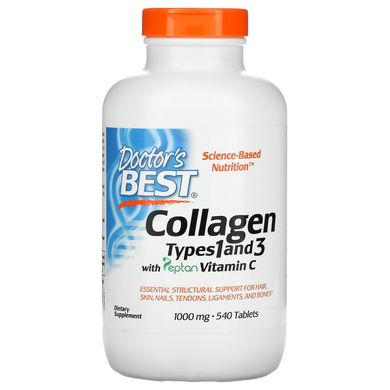 Коллаген типа 1 и 3, Collagen Types 1 and 3 with Peptan, Doctor's Best, 1000 мг, 540 таблеток купить в Киеве и Украине