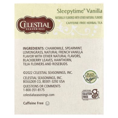 Трав'яний чай, Sleepytime Vanilla, без кофеїну, Celestial Seasonings, 20 пакетиків, 1,0 унції (29 г)