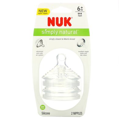 NUK, Simply Natural, соски, від 6 місяців, швидке розтікання, 2 шт. В упаковці