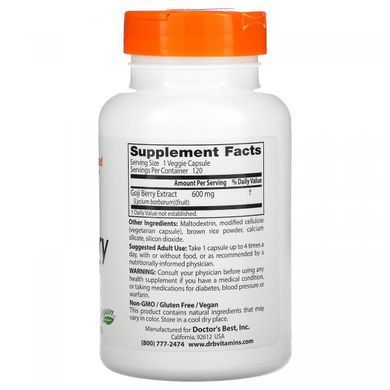 Екстракт ягід годжи Doctor's Best (Goji Berry Extract) 600 мг 120 вегетаріанських капсул