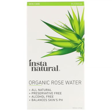 Органічна рожева вода, безалкогольна, Organic Rose Water, Alcohol-Free, InstaNatural, 120 мл