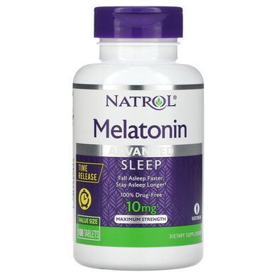 Мелатонин, улучшенный сон, медленное высвобождение, Natrol, 10 мг, 100 таблеток купить в Киеве и Украине