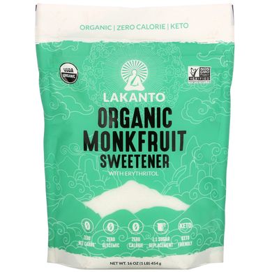 Органічний фруктовий підсолоджувач, Organic Monkfruit Sweetener, Lakanto, 454 г