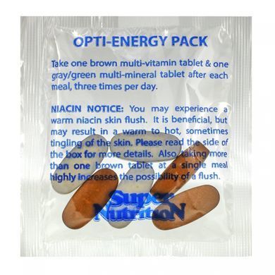 Набір Opti-Energy, мультивітамінно-мінеральна добавка, Super Nutrition, 30 пакетиків по 6 таблеток