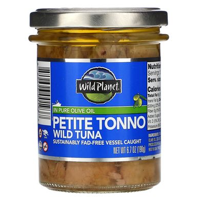 Дикий тунець Petite Tonno в чистій оливковій олії, Petite Tonno Wild Tuna in Pure Olive Oil, Wild Planet, 190 г
