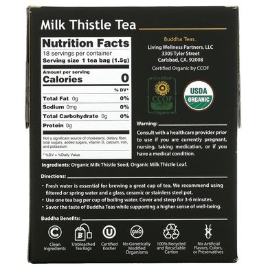 Buddha Teas, Органічний трав'яний чай, розторопша, 18 чайних пакетиків, 0,95 унції (27 г)