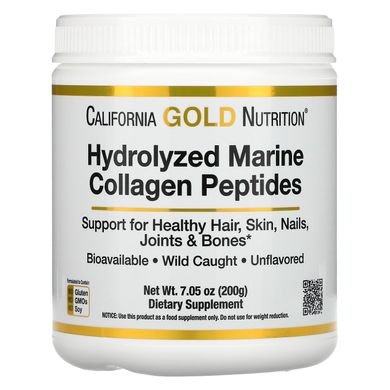 Пептиди з морського колагену преміальної якості без смакових добавок California Gold Nutrition (Hydrolyzed Marine Collagen Peptides Unflavored) 200 г