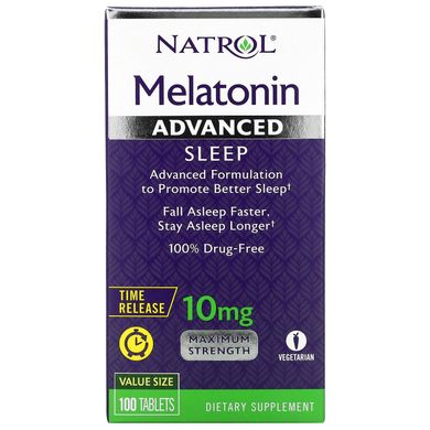 Мелатонін, покращений сон, повільне вивільнення, Advanced Sleep Melatonin, Natrol, 10 мг, 100 таблеток