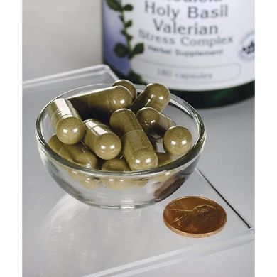 Листя базиліка, корінь родіоли, корінь валеріани комплекс, Rhodiola Holy Basil Valerian Stress Complex, Swanson, 180 капсул