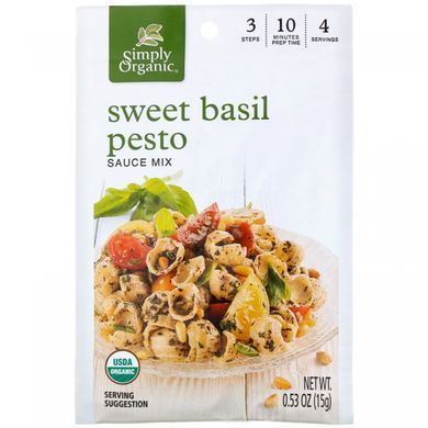 Смесь для приготовления соуса Сладкий Базилик Песто, Simply Organic, 12 пакетиков, 0.53 унции (15 г) каждый купить в Киеве и Украине