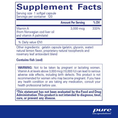 Вітамін А Pure Encapsulations (Vitamin A) 10000 МО 120 капсул