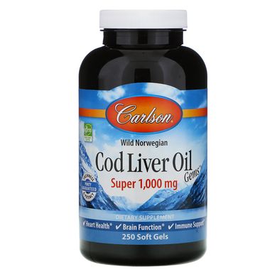 Риб'ячий жир з печінки тріски Carlson Labs (Cod liver oil) 1000 мг 250 капсул