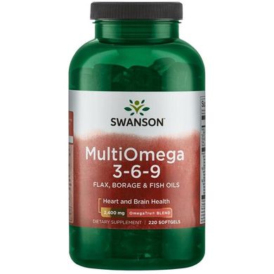 МультиОмега 3-6-9 Льняное, борайное и рыбий жир, MultiOmeгa 3-6-9 Flax, Boraгe & Fish Oils, Swanson, 220 капсул купить в Киеве и Украине