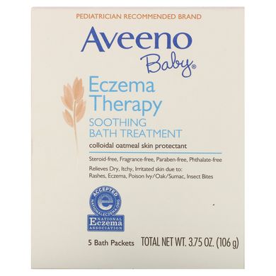 Для дітей, лікування екземи, заспокійлива ванна, без запаху, Aveeno, 5 пакетів для ванни, 375 унцій (106 г)