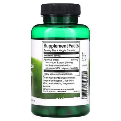 Агариус Блазей Экстракт гриба, Agaricus Blazei Mushroom Extract, Swanson, 500 мг, 90 капсул купить в Киеве и Украине