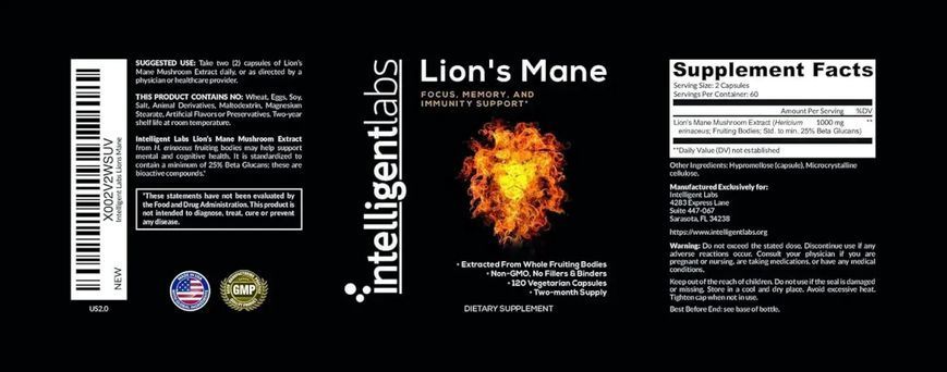 Lion's Mane (Hericium Echinus) for Cognitive Health by Intelligent Labs (120 capsules)