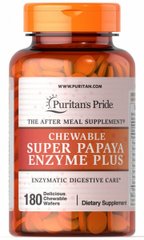 Жувальний Супер Папайя Фермент Плюс, Chewable Super Papaya Enzyme Plus, Puritan's Pride, 180 жувальних
