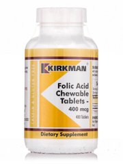 Фолієва кислота 400 мкг, Folic Acid 400 mcg, Kirkman labs, 400 жувальних таблеток