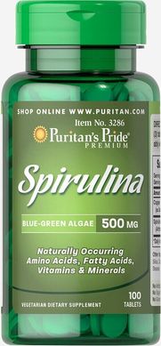 Спіруліна, Spirulina, Puritan's Pride, 500 мг, 100 таблеток