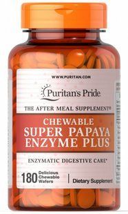 Жевательный Супер Папайя Фермент Плюс, Chewable Super Papaya Enzyme Plus, Puritan's Pride, 180 жевательных купить в Киеве и Украине