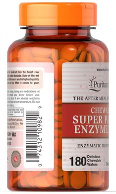 Жувальний Супер Папайя Фермент Плюс, Chewable Super Papaya Enzyme Plus, Puritan's Pride, 180 жувальних